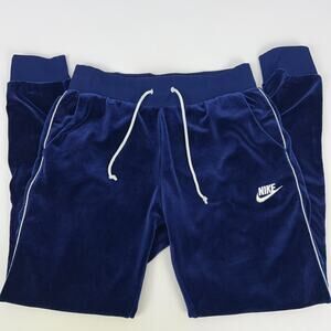 Nike Velvet Sweatpants Blue S Small Drawstring Joggers 95% Polyester Spandex